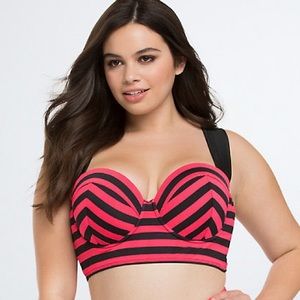 TORRID coral black striped bikini top size 1